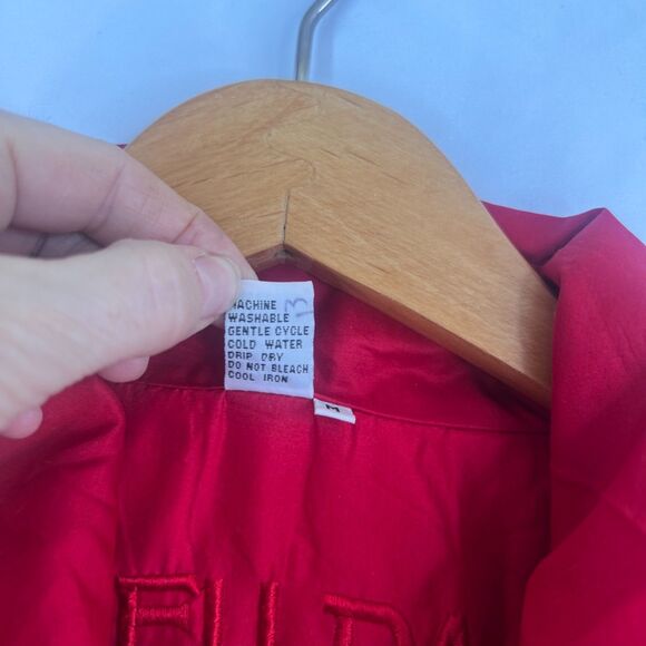 FUDA International VTG 100% Silk Red Full Zip Bomber Jacket Lightweight Size MD - Picture 13 of 15